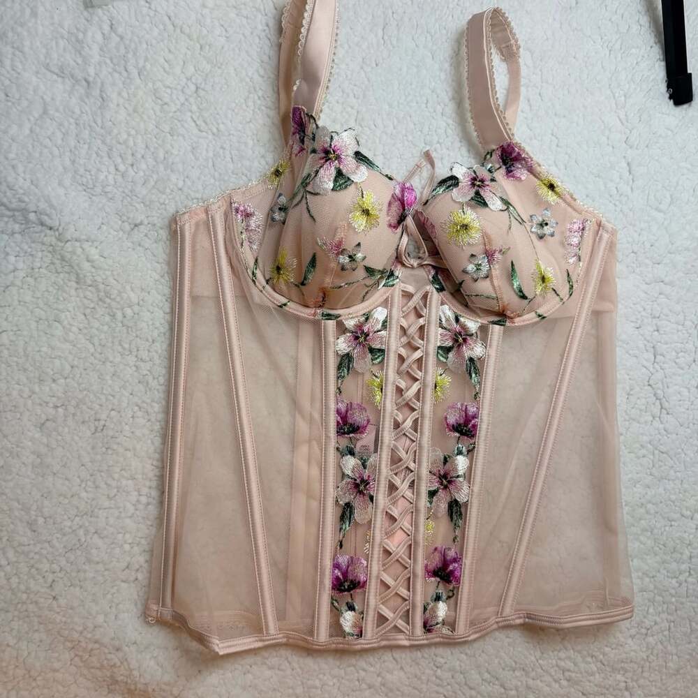 Victoria's Secret Floral Embroidered Corset Top Size M Pink